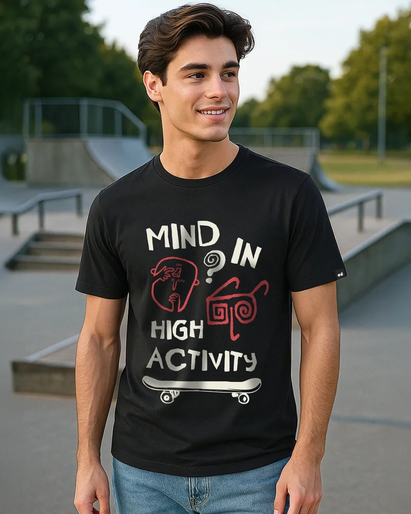 بيواكوف تيشيرت رجالي أسود فاحم بطباعة جرافيك للأنشطة العالية