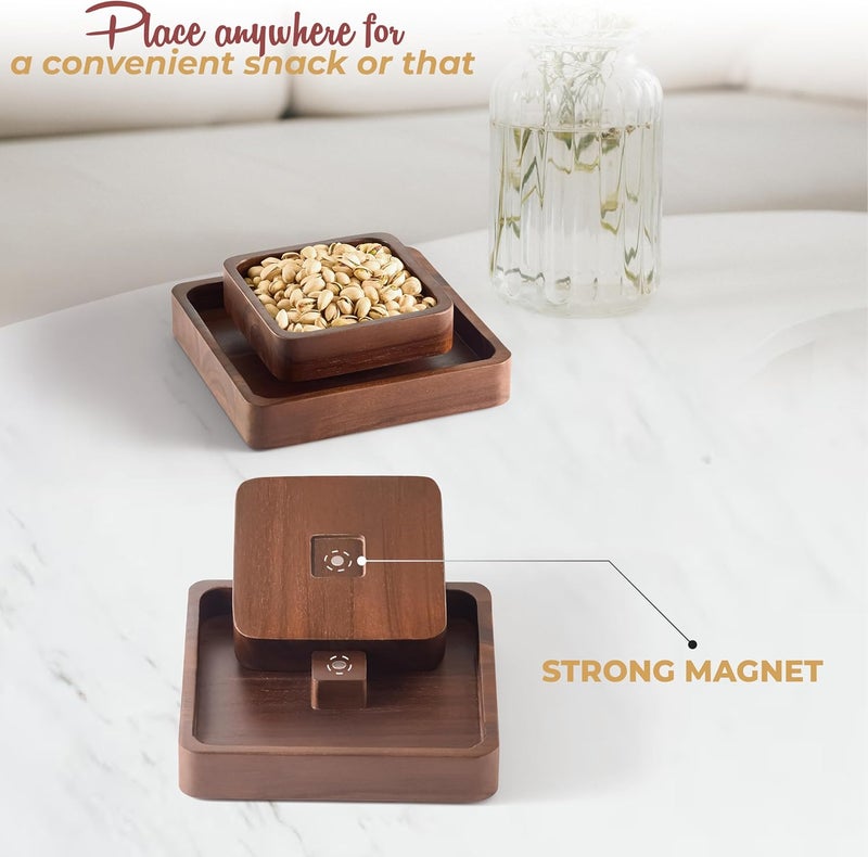 FANATU Wood Pistachio Snack Bowl with Shell Storage Double Dish Holder Nut Bowl Pedestal for Sunflower Seed Peanut Cherries Edamame Walnut - Image 4