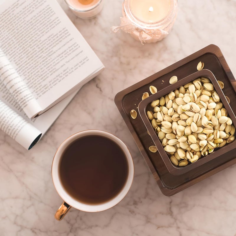 FANATU Wood Pistachio Snack Bowl with Shell Storage Double Dish Holder Nut Bowl Pedestal for Sunflower Seed Peanut Cherries Edamame Walnut - Image 5