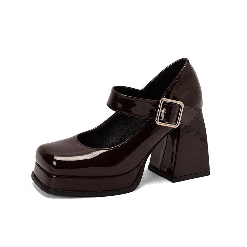 New Thick Bottom High Heeled Square Head 40-43 Belt Buckle Shallow Mouth Single Shoes For 2024 - Image 1