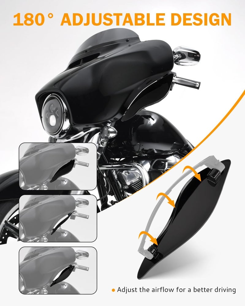 PBYMT Side Wings Air Deflectors, Fairing Side Wing Windshield, Black Adjustable Wind Deflectors Compatible for 2014-2024 Harley Electra Glide Street Glide Tri Glide Ultra Limited Fairing Side Shield - Image 4