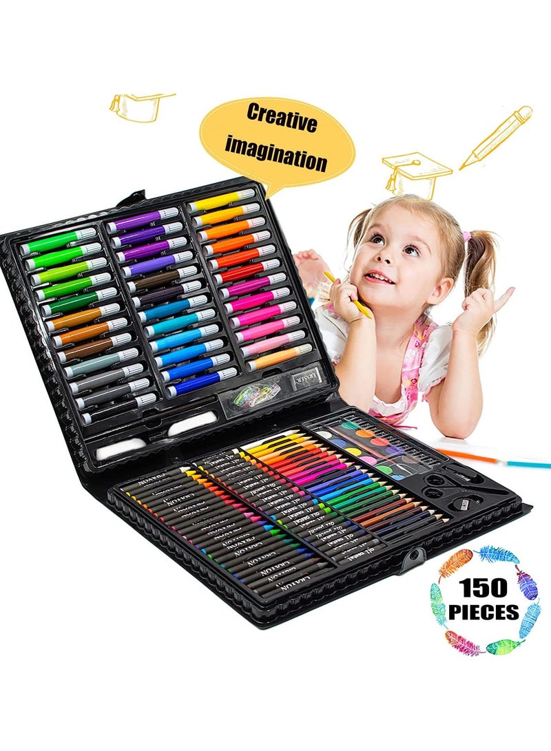 150PC Art Set with Sketch Book – Complete Drawing & Coloring Kit for Kids and Teens – Includes Crayons, Markers, Colour Pencils, Watercolour Cake, Brush, Eraser, Sharpener – Foldable Wooden Case – Ideal Gift for Budding Artists Ages 4–12 - Image 1