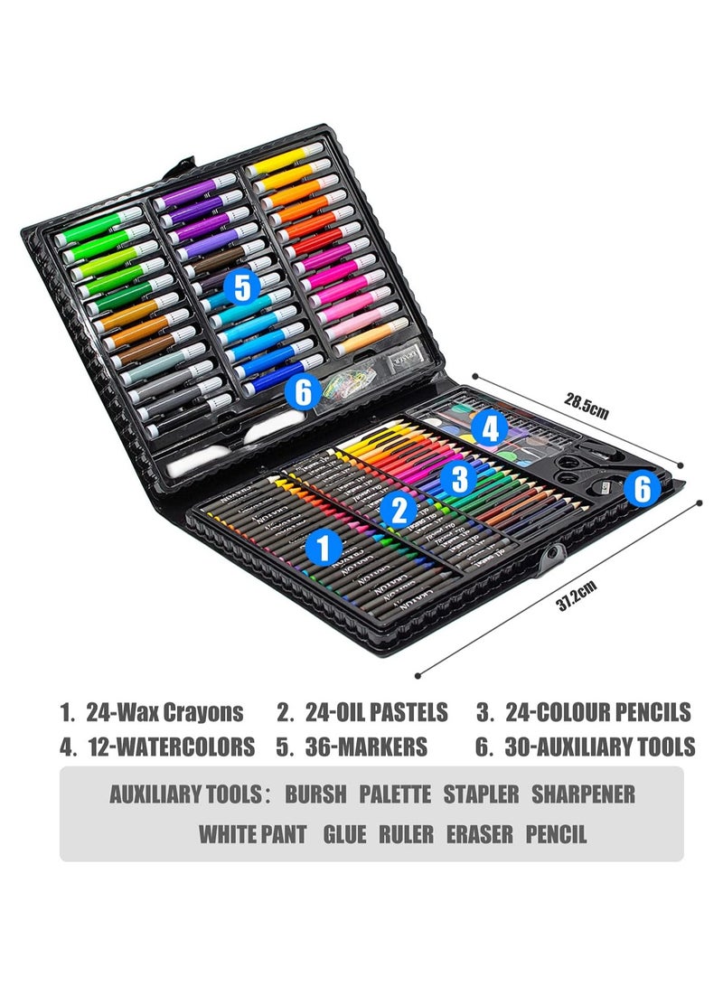 150PC Art Set with Sketch Book – Complete Drawing & Coloring Kit for Kids and Teens – Includes Crayons, Markers, Colour Pencils, Watercolour Cake, Brush, Eraser, Sharpener – Foldable Wooden Case – Ideal Gift for Budding Artists Ages 4–12 - Image 2