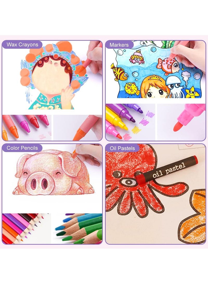 150PC Art Set with Sketch Book – Complete Drawing & Coloring Kit for Kids and Teens – Includes Crayons, Markers, Colour Pencils, Watercolour Cake, Brush, Eraser, Sharpener – Foldable Wooden Case – Ideal Gift for Budding Artists Ages 4–12 - Image 3