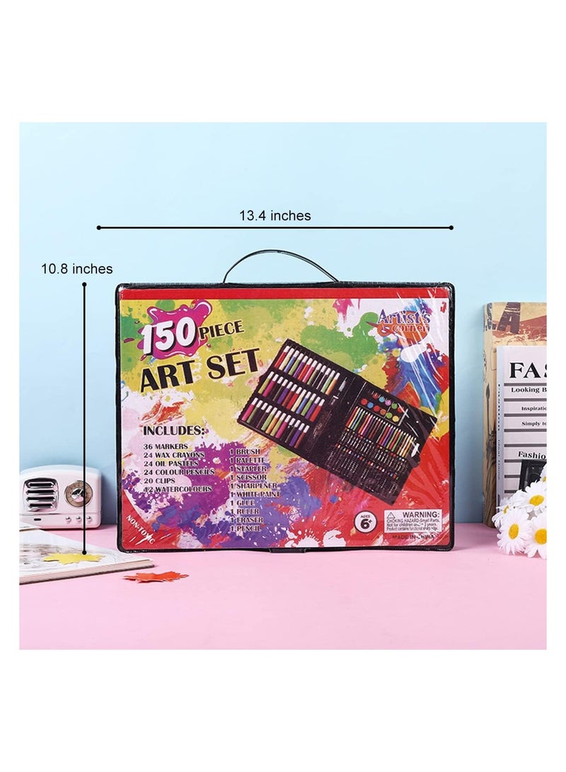 150PC Art Set with Sketch Book – Complete Drawing & Coloring Kit for Kids and Teens – Includes Crayons, Markers, Colour Pencils, Watercolour Cake, Brush, Eraser, Sharpener – Foldable Wooden Case – Ideal Gift for Budding Artists Ages 4–12 - Image 5