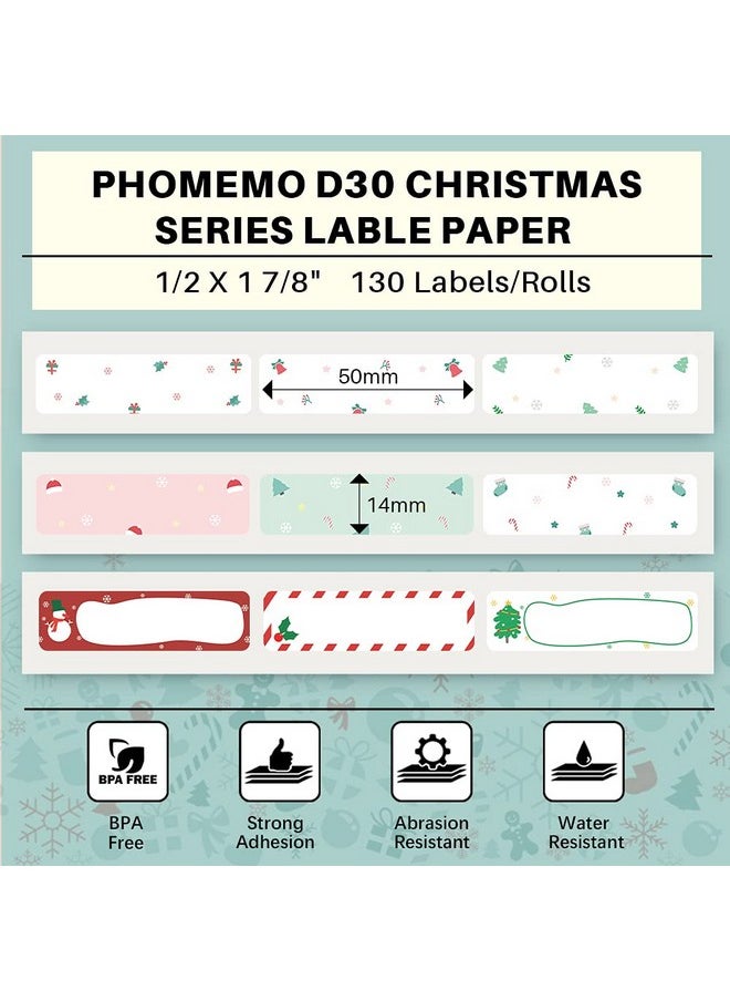 phomemo - 3 Roll D30 Adhesive New Year Decoration Pattern With Border Label Paper 1/2" X 1 7/8" 130 Labels/Roll, Black On White, For Gift, Halloween Christmas Decoration - Image 1