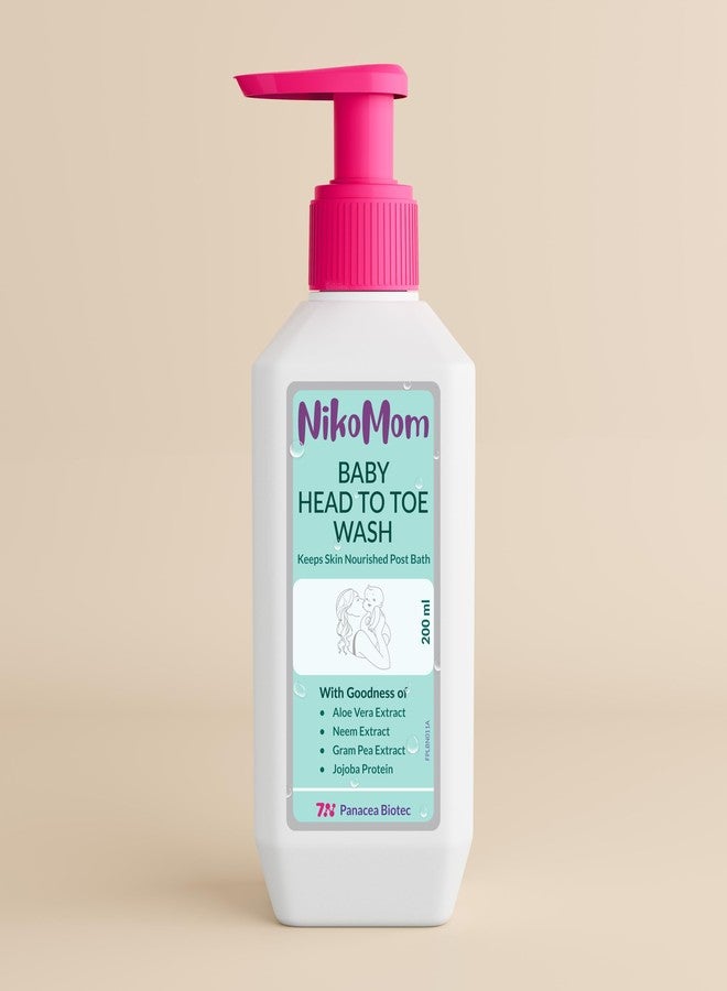 NikoMom Head-to-Toe Wash 200ml | Nourishing Baby Cleanser for Skin & Scalp with Triple Sugar Complex, Jojoba Protein, Oat & Aloe vera | Tear-Free, Sulphate-Free, Hypoallergenic | - Image 1