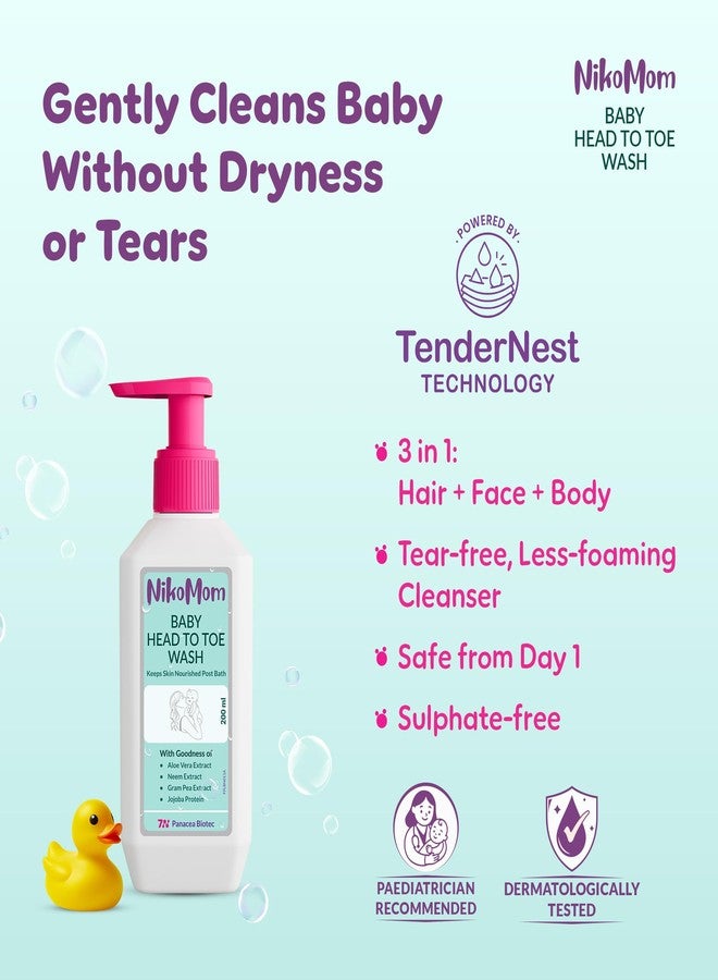 NikoMom Head-to-Toe Wash 200ml | Nourishing Baby Cleanser for Skin & Scalp with Triple Sugar Complex, Jojoba Protein, Oat & Aloe vera | Tear-Free, Sulphate-Free, Hypoallergenic | - Image 5