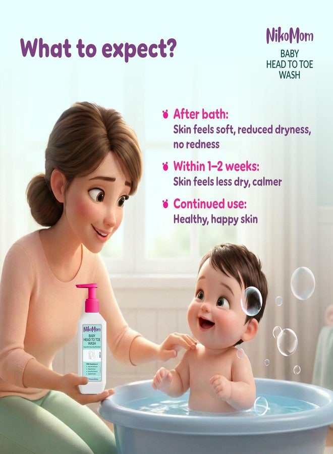 NikoMom Head-to-Toe Wash 200ml | Nourishing Baby Cleanser for Skin & Scalp with Triple Sugar Complex, Jojoba Protein, Oat & Aloe vera | Tear-Free, Sulphate-Free, Hypoallergenic | - Image 2