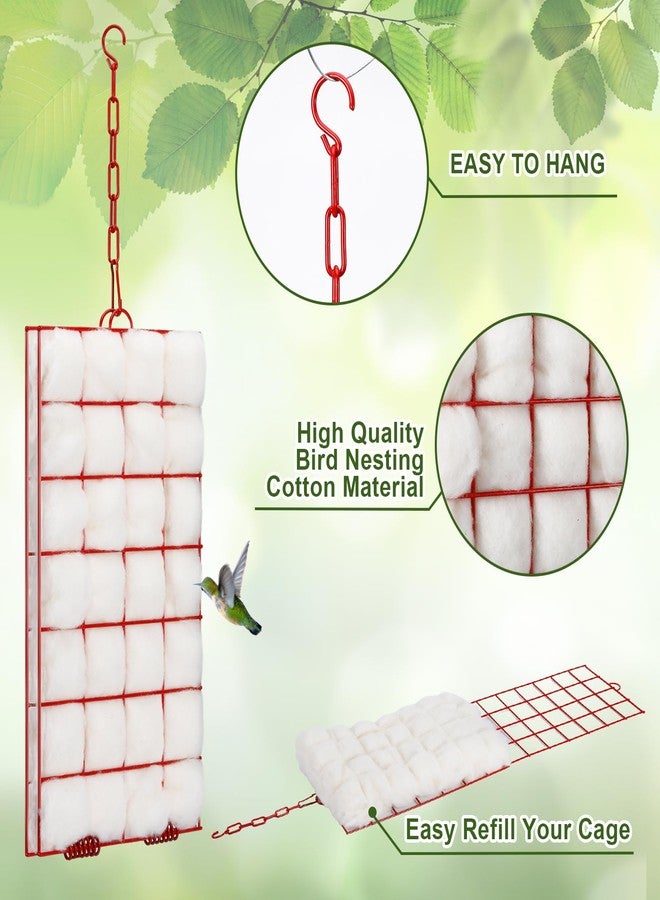 Tandefio 2 Pcs Bird Nesting Material Set Refillable Hummingbird Nesting Material Holder with Chain Hook Hanging Helper Cage and Wild Bird Nesting Cotton Material for Goldfinches Birds Porch Branches - Image 3