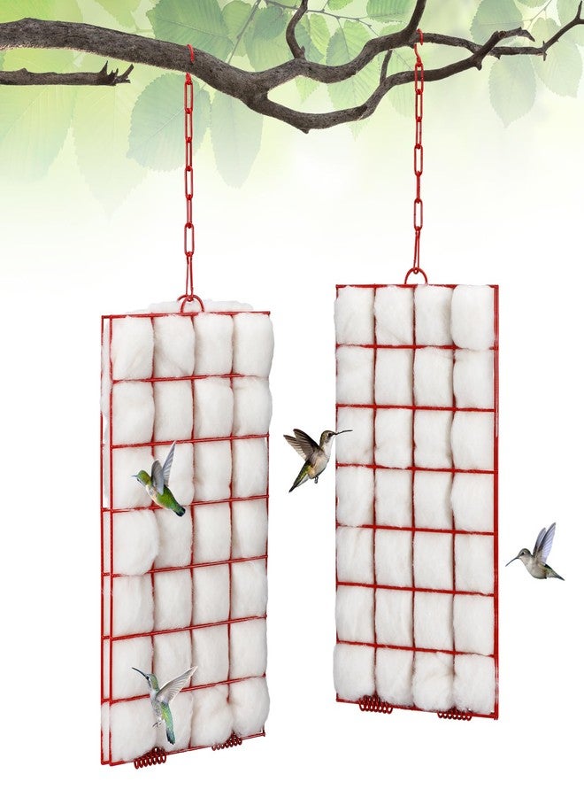 Tandefio 2 Pcs Bird Nesting Material Set Refillable Hummingbird Nesting Material Holder with Chain Hook Hanging Helper Cage and Wild Bird Nesting Cotton Material for Goldfinches Birds Porch Branches - Image 1