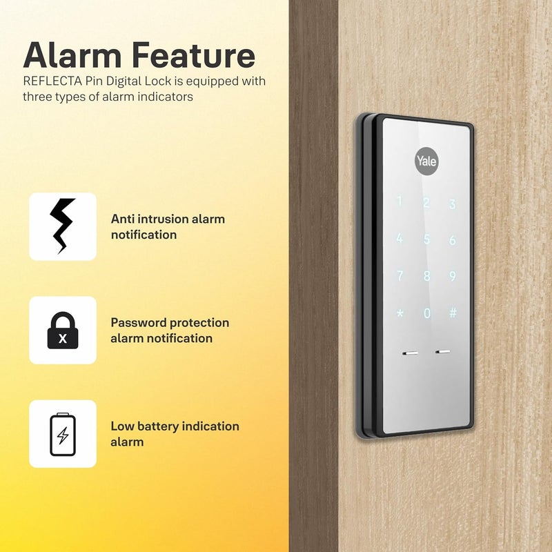 Yale Reflecta Digital Door Lock with PIN Access, Mirror Finish, Auto-Locking, Emergency Power & Low Battery Alert – Ideal for Wooden Doors, Easy Installation - Image 2