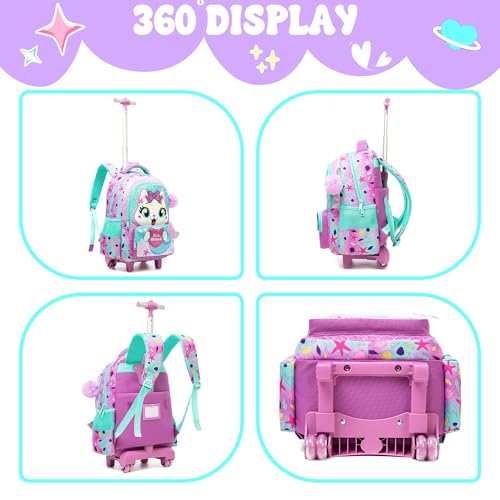 Meetbelify Cute Cat Rolling Backpack with Wheels for Elementary Preschool Students Kids Travel Luggage Carry on Backpack for Girls Ages 6-8 - Image 3