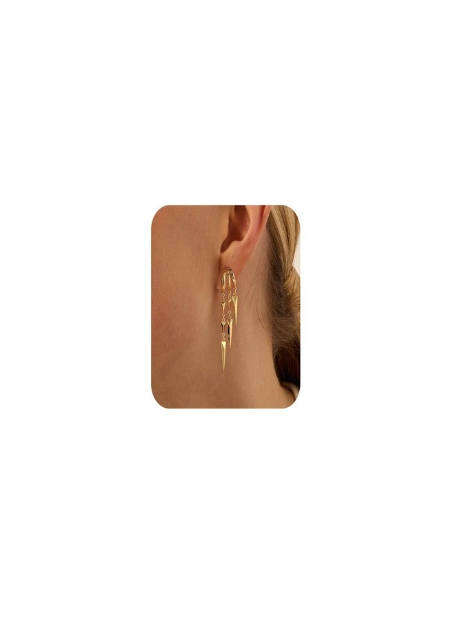 Robaice أقراط روبيس الذهبية للنساء، مطلية بالذهب عيار 14 قيراطًا، أقراط ثلاثية أنيقة متدلية، أقراط ذهبية صغيرة عصرية، أقراط طويلة متدلية مرصعة بالزركونيا المكعبة، مجوهرات مقاومة للصدأ، نحاس، لا - Image 1