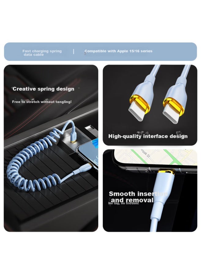 Zitai Apple 16/15 Data Cable Car Spring Telescopic Charging Cable Double Type-C Iphone 16/15 Mobile Phone 1.2M Blue - Image 1