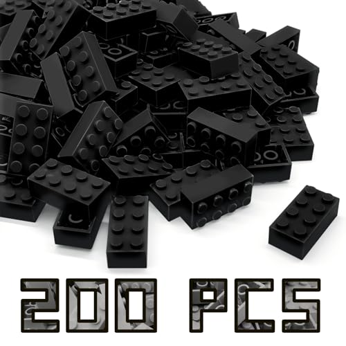 RWDTER 200 Pieces Classic Building Brick 2x4 Creative Building Toy DIY Suitable for Boys Girls and Teenagers Aged 6 Compatible with Lego 3001 Bulk Block Set Black - Image 1