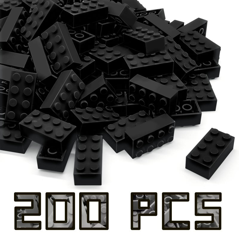 RWDTER 200 Pieces Classic Building Brick 2x4 Creative Building Toy DIY Suitable for Boys Girls and Teenagers Aged 6 Compatible with Lego 3001 Bulk Block Set Black - Image 3