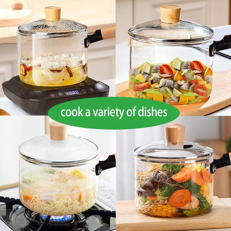 Glass Pot for Stove, High Borosilicate Glass Saucepan with Lid, Clear Transparent Cooking Pot Heat Resistant for Soup, Noodles, Milk, Baby Food, Pasta & Hot Pot - Image 4