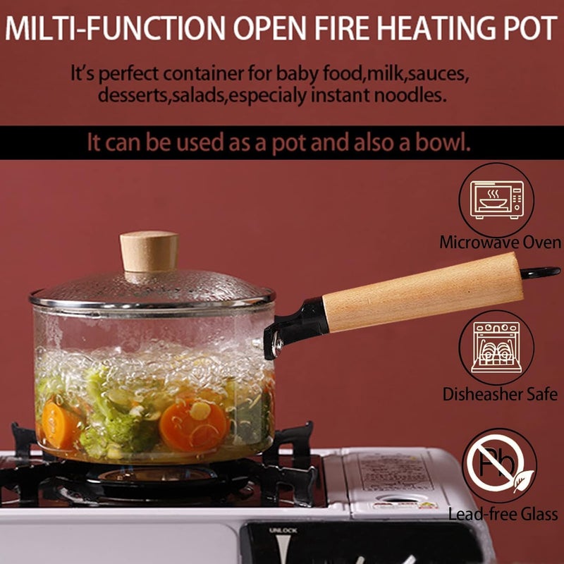 Glass Pot for Stove, High Borosilicate Glass Saucepan with Lid, Clear Transparent Cooking Pot Heat Resistant for Soup, Noodles, Milk, Baby Food, Pasta & Hot Pot - Image 3