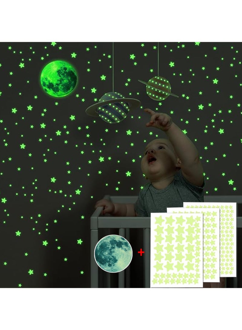 Glow in The Dark Stars Stickers for Ceiling,334PCS Wall Stickers Luminous Glow Stars for Ceiling Stars Moon Decor,Bright and Lasting for Kids Bedroom Decals Party and Birthday Decoration,Green - Image 1