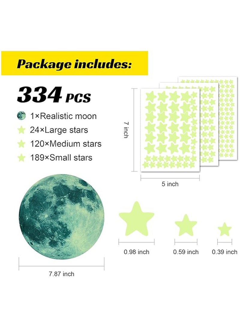 Glow in The Dark Stars Stickers for Ceiling,334PCS Wall Stickers Luminous Glow Stars for Ceiling Stars Moon Decor,Bright and Lasting for Kids Bedroom Decals Party and Birthday Decoration,Green - Image 2