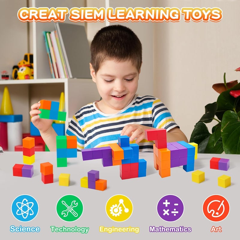ROUSKY 48 Pcs Math Teaching Aids, Hexahedral Magnetic Cubes Magnetic Blocks Space Thinking Magnetic Building Blocks for Kids - Image 5
