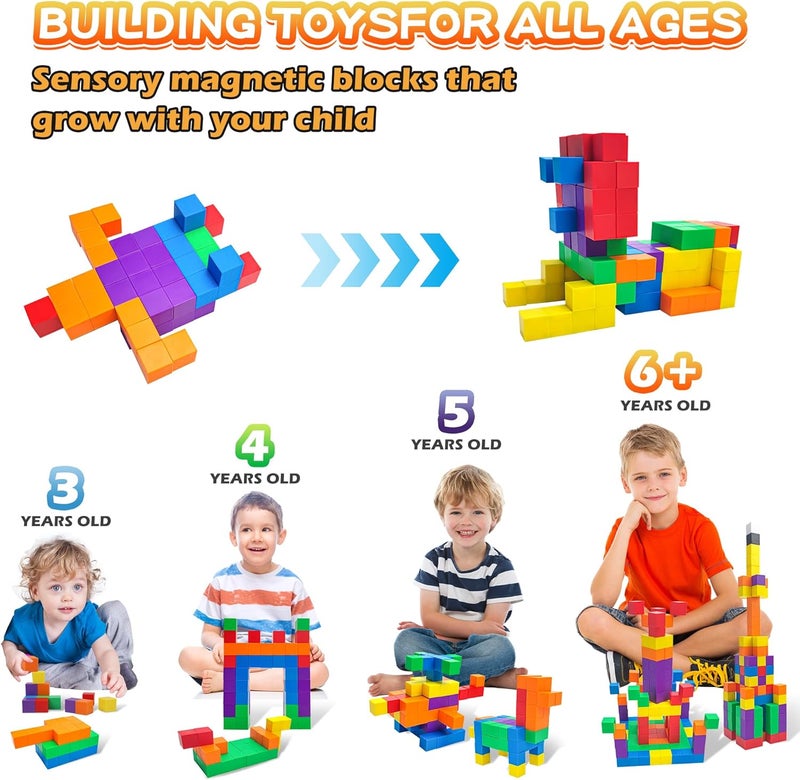 ROUSKY 48 Pcs Math Teaching Aids, Hexahedral Magnetic Cubes Magnetic Blocks Space Thinking Magnetic Building Blocks for Kids - Image 4