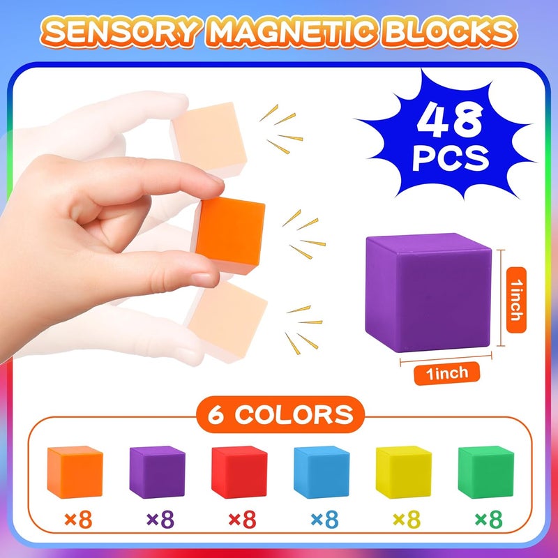 ROUSKY 48 Pcs Math Teaching Aids, Hexahedral Magnetic Cubes Magnetic Blocks Space Thinking Magnetic Building Blocks for Kids - Image 2