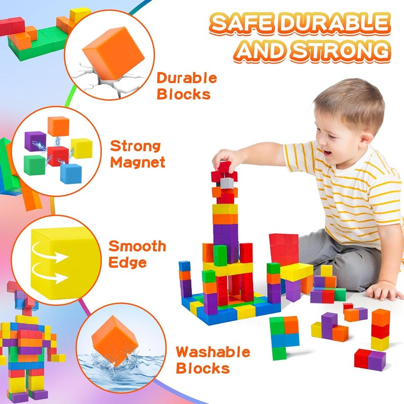ROUSKY 48 Pcs Math Teaching Aids, Hexahedral Magnetic Cubes Magnetic Blocks Space Thinking Magnetic Building Blocks for Kids - Image 3