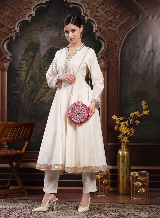 Anekaant Adorn Fuchsia Faux Silk Floral Mandala Embellished Party Clutch for Women | Ethnic Wedding & Festive Purse - Image 2