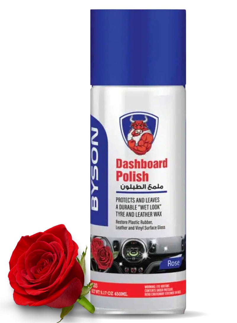 BYSON Rose Dashboard Polish Spray - Long Lasting Glossy Finish, Floral Car Fragrance, Easy Spray for UV Protection, Dust Removal, and Non-Greasy Shine for All Dashboard Surfaces - Image 1