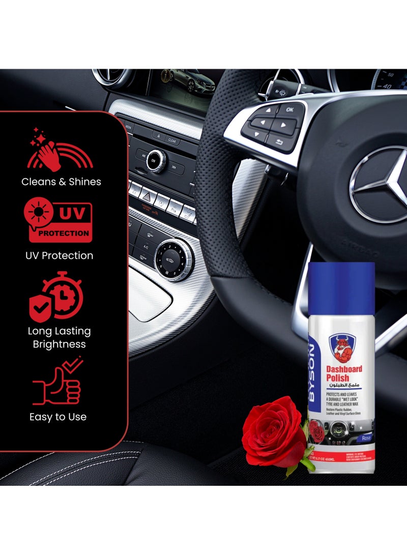 BYSON Rose Dashboard Polish Spray - Long Lasting Glossy Finish, Floral Car Fragrance, Easy Spray for UV Protection, Dust Removal, and Non-Greasy Shine for All Dashboard Surfaces - Image 2