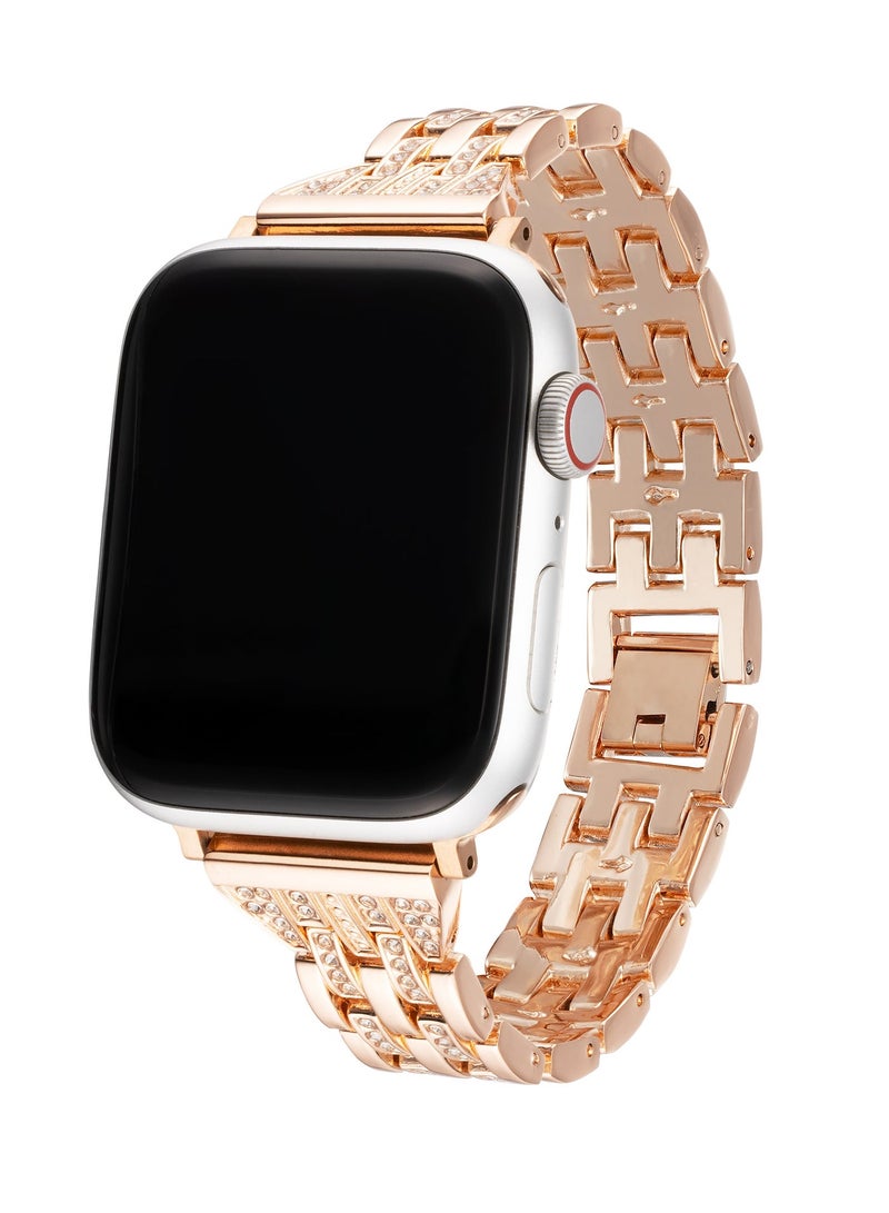 Luxury Rose Gold Crystal Stainless Steel Apple Watch Band 42mm/44mm/45mm/49mm – Polished Bracelet Strap with Natural Crystals, Adjustable Elegant Replacement - Image 1