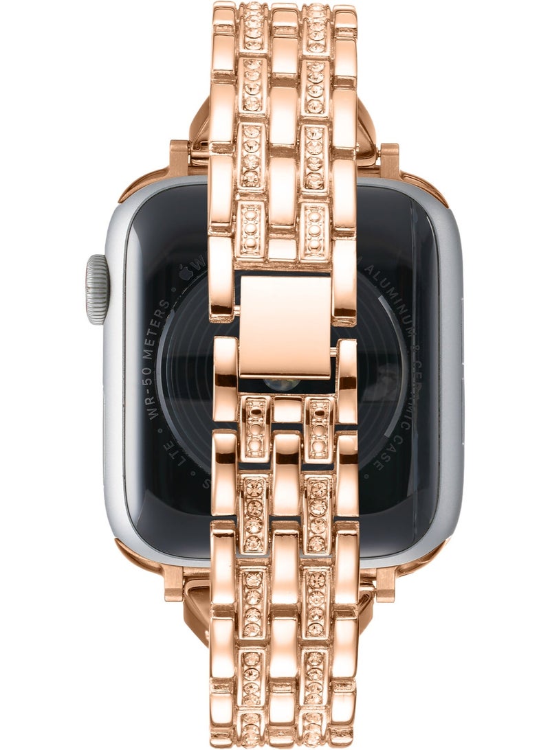 Luxury Rose Gold Crystal Stainless Steel Apple Watch Band 42mm/44mm/45mm/49mm – Polished Bracelet Strap with Natural Crystals, Adjustable Elegant Replacement - Image 2