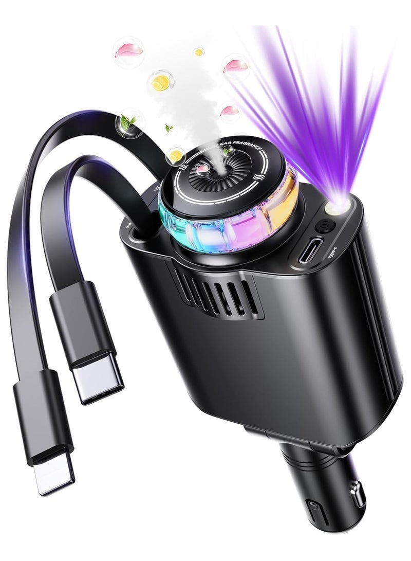 RaboS شاحن سيارة 5 في 1 وضوء النجوم مع معطر جو - اشحن الأجهزة بسرعة باستخدام منافذ USB المتعددة، واستمتع بأضواء LED المرصعة بالنجوم المهدئة، وحافظ على رائحة سيارتك منعشة مع موزع رائحة مدمج. - Image 1