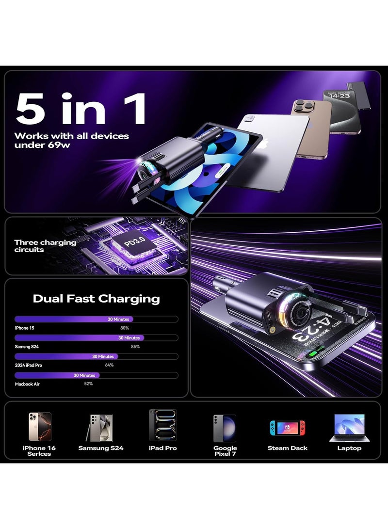 RaboS شاحن سيارة 5 في 1 وضوء النجوم مع معطر جو - اشحن الأجهزة بسرعة باستخدام منافذ USB المتعددة، واستمتع بأضواء LED المرصعة بالنجوم المهدئة، وحافظ على رائحة سيارتك منعشة مع موزع رائحة مدمج. - Image 3