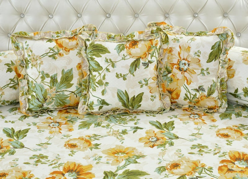 S&S Sands® 180 TC Pure Cotton Floral Designer Frill Diwan Set of 8 Pieces for Living Room Dining Hall (1Single Bedsheet, 5 Frill Cushion Covers, 2 Frill Bolster - Set of 8) - Image 2