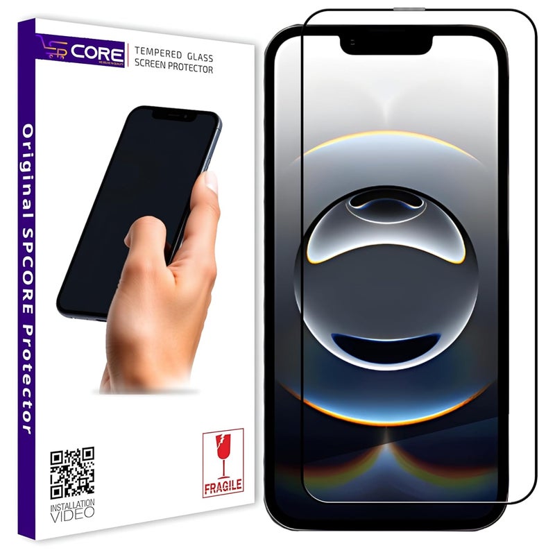 SPCORE Tempered Glass Screen Protector Compatible for iphone 16e, iPhone 14, iPhone 13 and iPhone 13 Pro (6.1 Inch) with Edge to Edge Coverage and Easy Installation kit, Black - Image 1