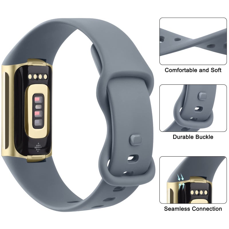 AK حزام AK الرياضي متوافق مع أساور Fitbit Charge 6 / Fitbit Charge 5 للنساء والرجال، أشرطة استبدال ناعمة كلاسيكية للأساور Fitbit Charge 6 / 5 متقدمة لمراقبة اللياقة البدنية والصحة (أزرق) - Image 3