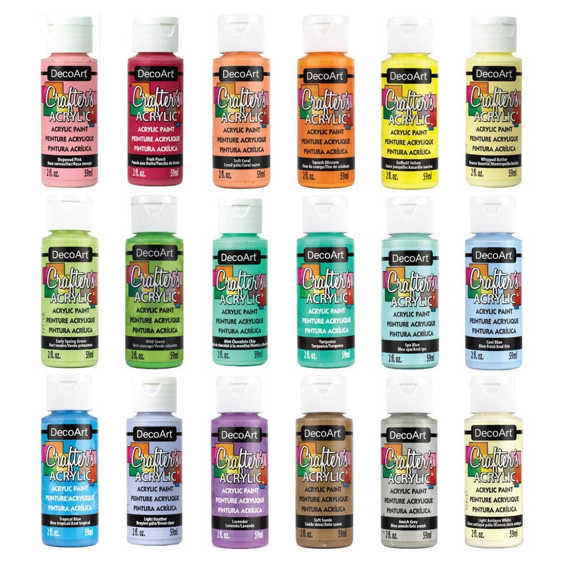 DecoArt Crafterâ€™s Acrylic Pastels Paint Set, 18 (2 fl oz/59 ml) Assorted Matte Finish Colors, DIY Arts And Crafts Acrylic Paint, 36 Fl Oz(Pack of 1) - Image 1