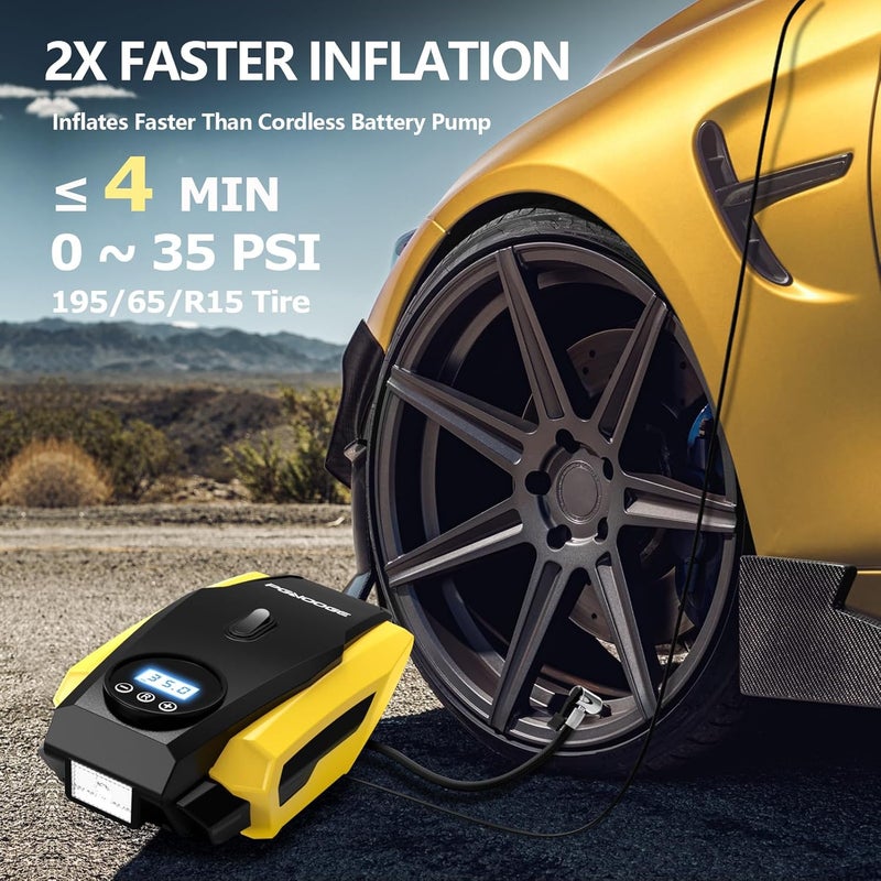 PGNOOGE 150 PSI Tyre Inflator,Portable Air Compressor with LED Flashlight, Tire Inflator with Digital Display, DC 12V, Auto-off, Car Tyre Pump for Motorcycle Ball - Image 2