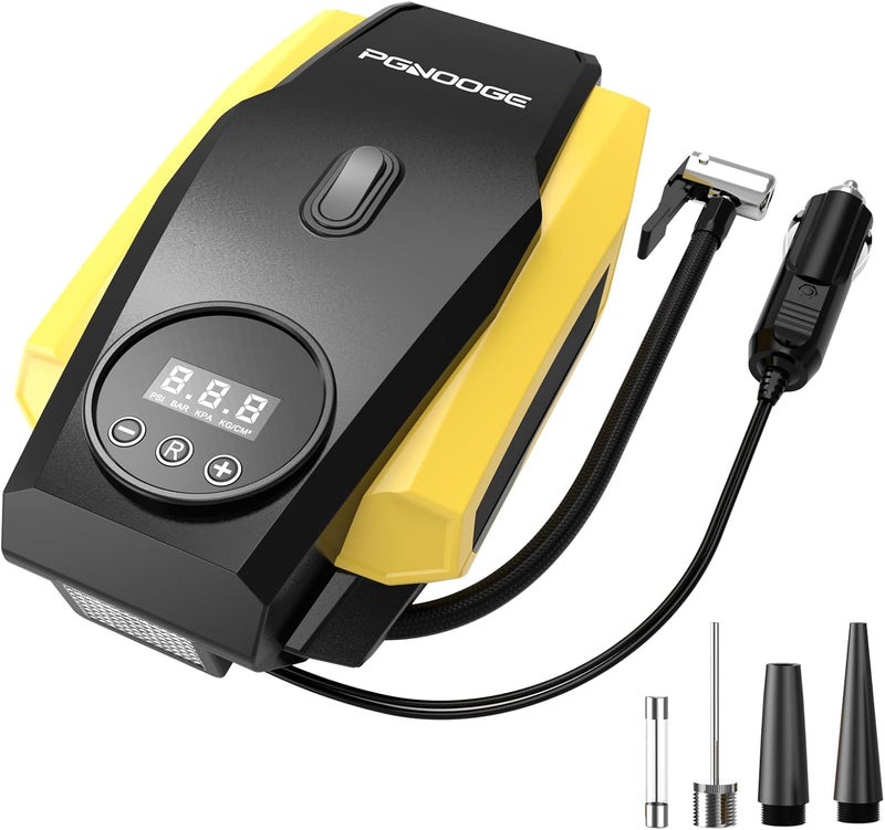 PGNOOGE 150 PSI Tyre Inflator,Portable Air Compressor with LED Flashlight, Tire Inflator with Digital Display, DC 12V, Auto-off, Car Tyre Pump for Motorcycle Ball - Image 1