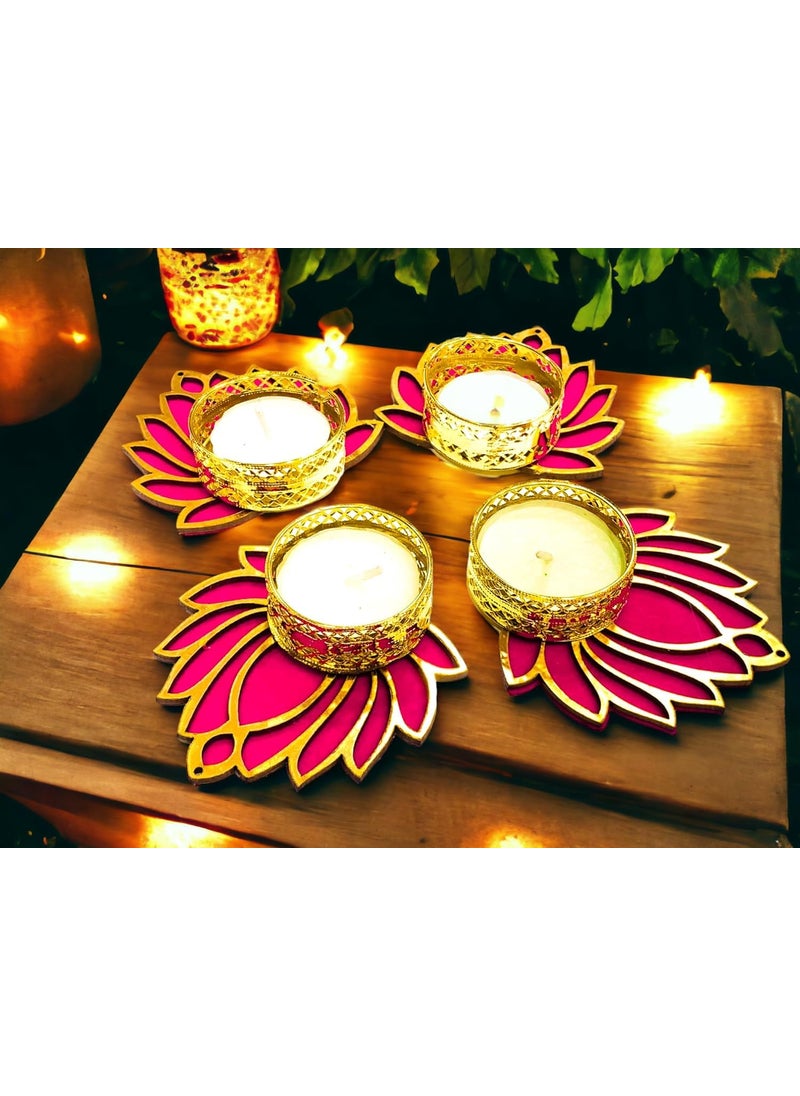 Lazybeee Lazybeee Handmade Set of 12 LotusThemed Decorative Rangoli Set with Golden Accents Tealight Holders Perfect for Diwali Weddings and Festive Home Decor Ideal Deepawali Gift for Loved Ones  - Image 3