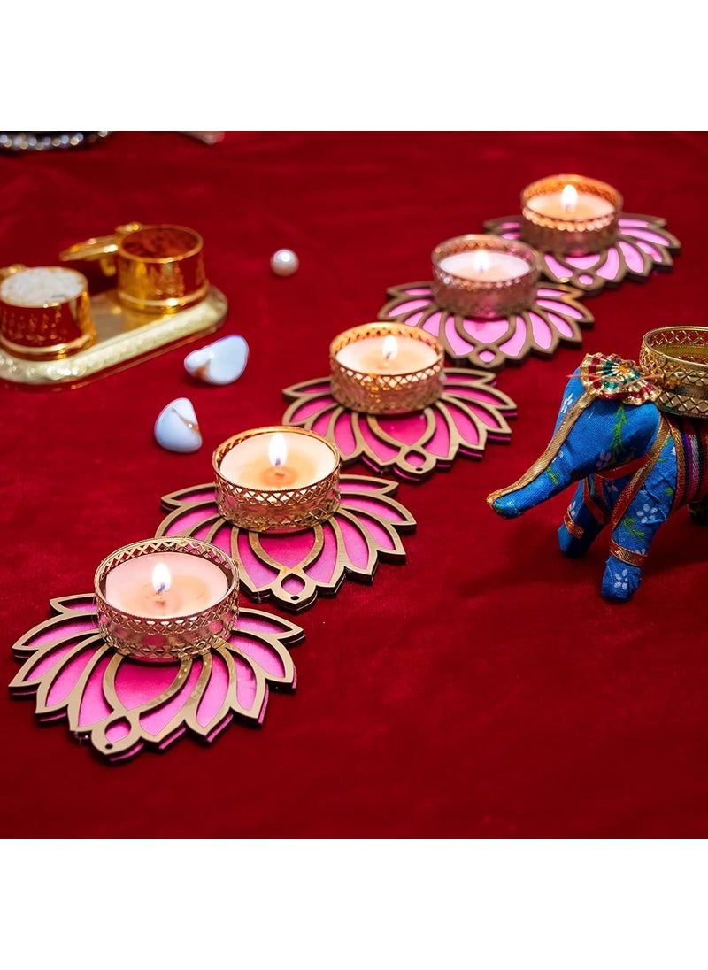Lazybeee Lazybeee Handmade Set of 12 LotusThemed Decorative Rangoli Set with Golden Accents Tealight Holders Perfect for Diwali Weddings and Festive Home Decor Ideal Deepawali Gift for Loved Ones  - Image 1