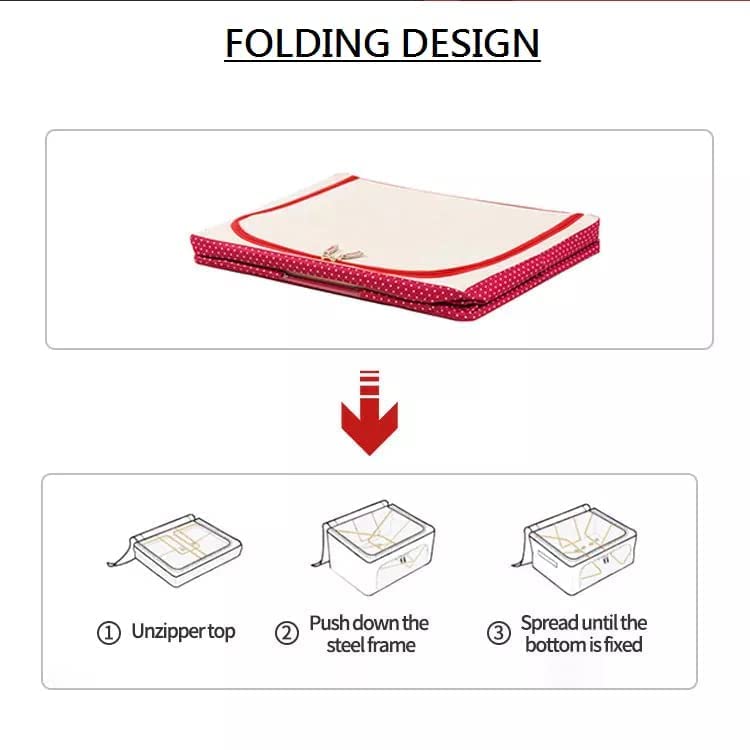 JHEPCOIN Fabric Rectangular Collapsible Foldable Box Wardrobe Storage Organizer Bag with Steel Frame Pack of 2 Multicolor 66L - Image 4