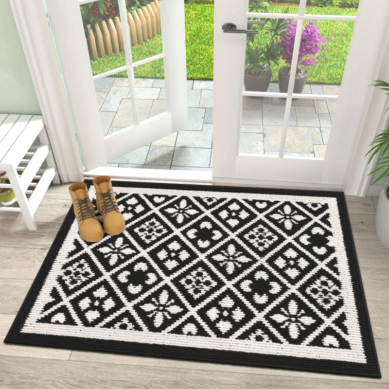 Ileading Indoor Door Mat 24" X 36"Absorbent Dog Muddy Paws Mat Low-Profile Entrance Small Runner Rug with Non-Slip Rubber Backing Machine Washable Inside Black Welcome Mats - Image 1