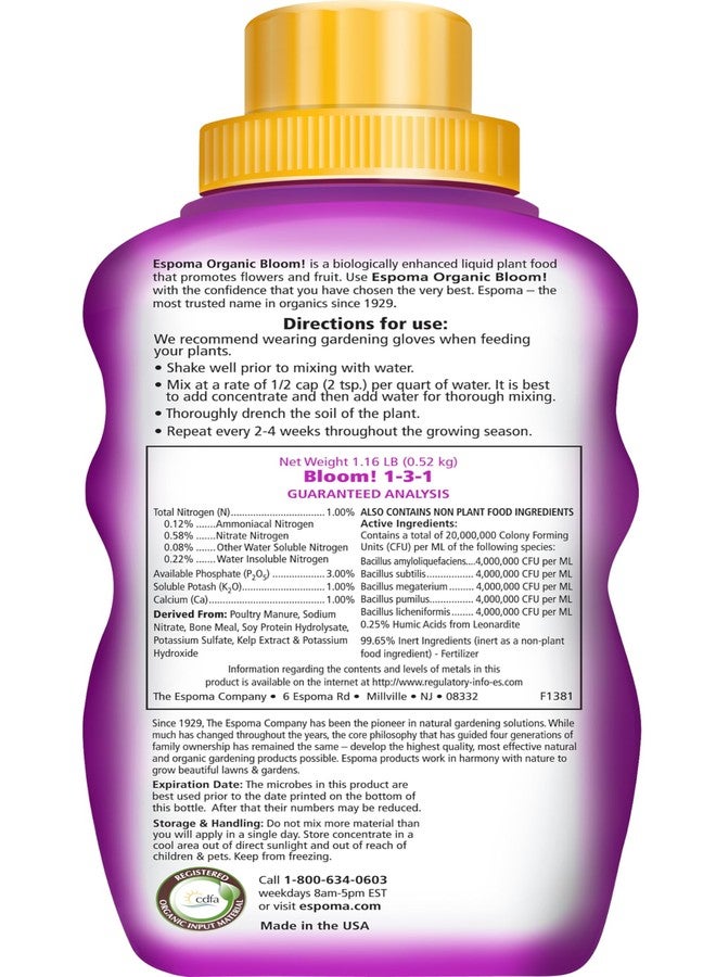 Espoma Organic Bloom! 16-Ounce Concentrated Plant Food - Plant Fertilizer and Bloom Booster for All Flowering Plants. Promotes Vigorous Growth and Blooming - Image 2