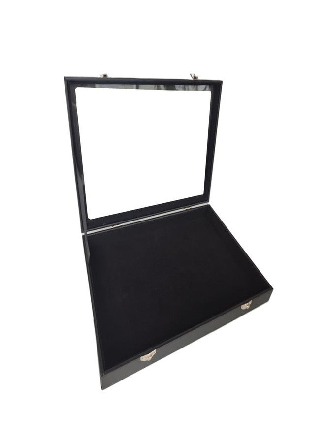 Ebonee Wooden Jewelry Organizer Tray Box with Clear Lid, Travel Rectangle Organization Storage Box with Metal Clasp, Velvet Blank Jewelry Display Case for Necklaces Bracelets Rings Accessories (Black) - Image 1