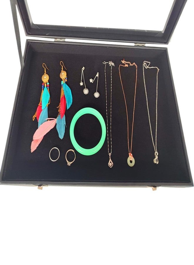 Ebonee Wooden Jewelry Organizer Tray Box with Clear Lid, Travel Rectangle Organization Storage Box with Metal Clasp, Velvet Blank Jewelry Display Case for Necklaces Bracelets Rings Accessories (Black) - Image 5