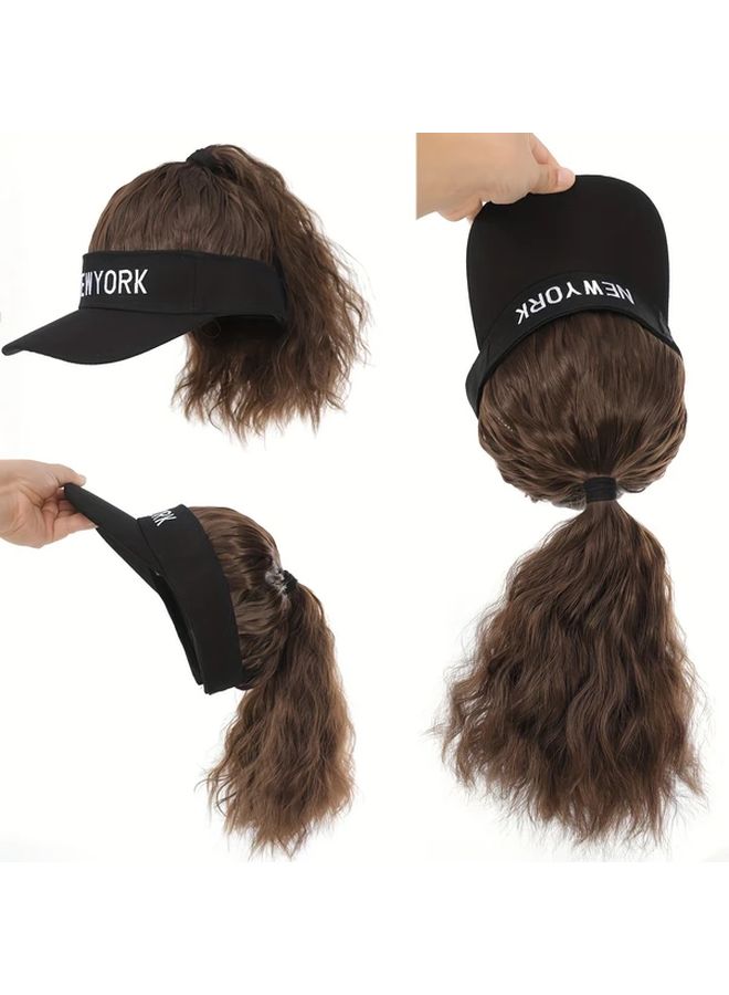 Women S High Temperature Fiber Synthetic Curly Ponytail Wig 12 Inch With Adjustable Buckle Net Baseball Cap Sporty Sun Protective Style For All People - Image 2